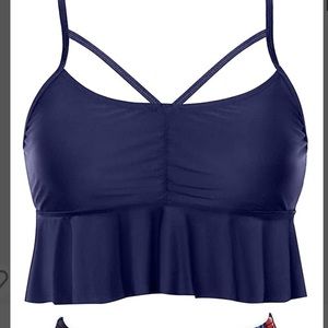 Women’s Flutter Swim Top. Navy Blue. Large
